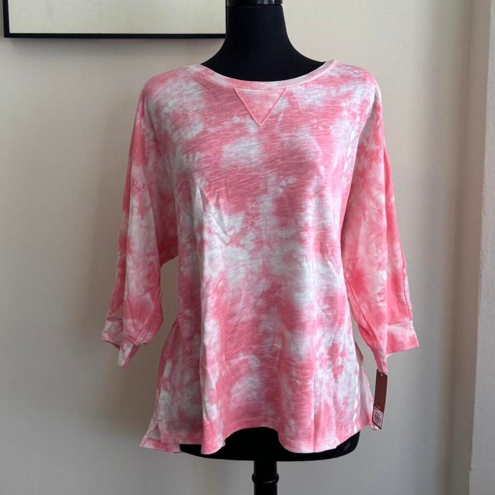 Kohl's Salmon Pink Casual Tie Dye 3/4 Sleeve Sweatshirt NWT 2X